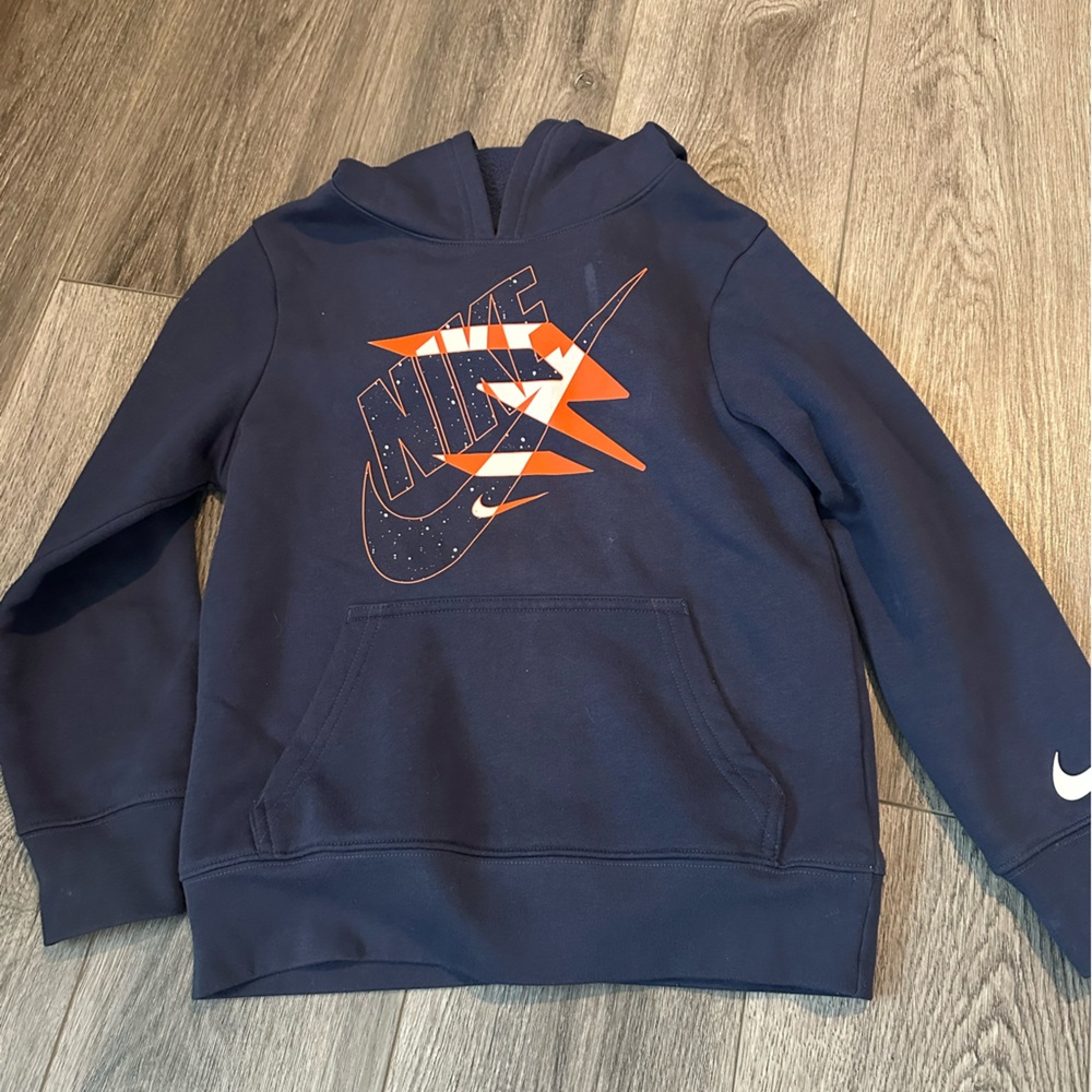 Nike Kids Navy Hoodie with Orange Graphic